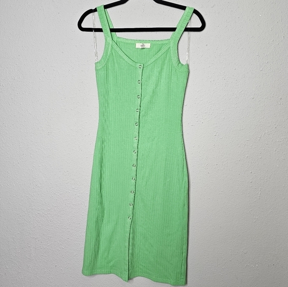 Entro Lime Green Ribbed Snap Front‎ Midi Tank Dress Maternity Stretch Size S - Picture 1 of 14